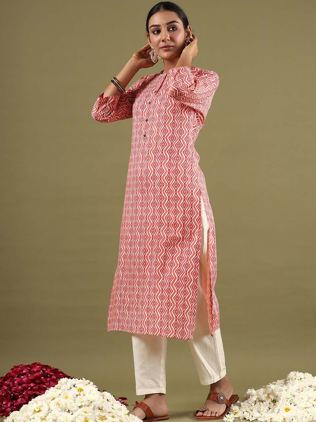 Indo Era Geometric Printed Mirror Work Straight Kurta - Distacart