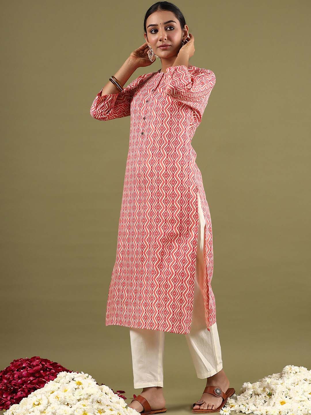 Indo Era Geometric Printed Mirror Work Straight Kurta - Distacart