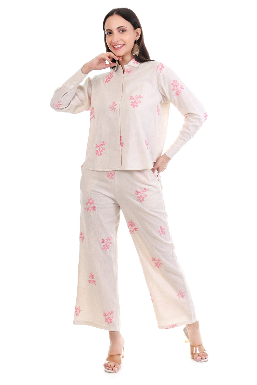 Jaitra Apparels Off White Embroidered Premium Pure Cotton Co-Ord Set For Women - Distacart