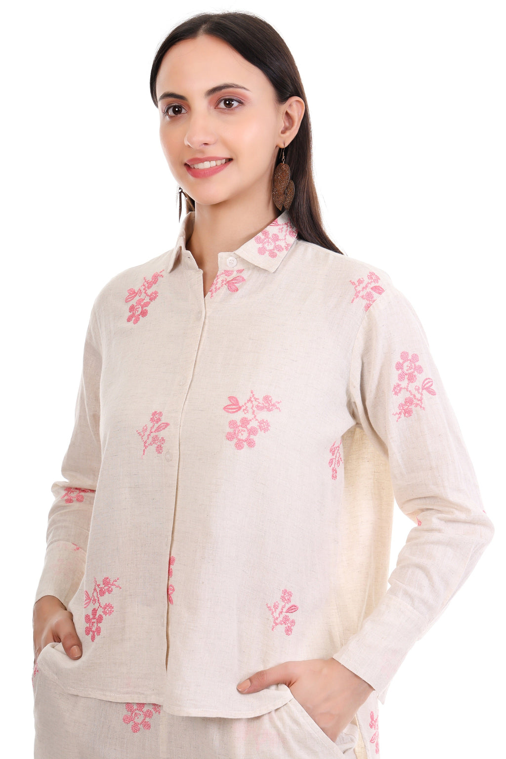 Jaitra Apparels Off White Embroidered Premium Pure Cotton Co-Ord Set For Women - Distacart
