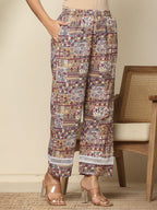 Yufta Beige Cotton Geometric Print Straight Kurta Pant Dupatta Set - Distacart