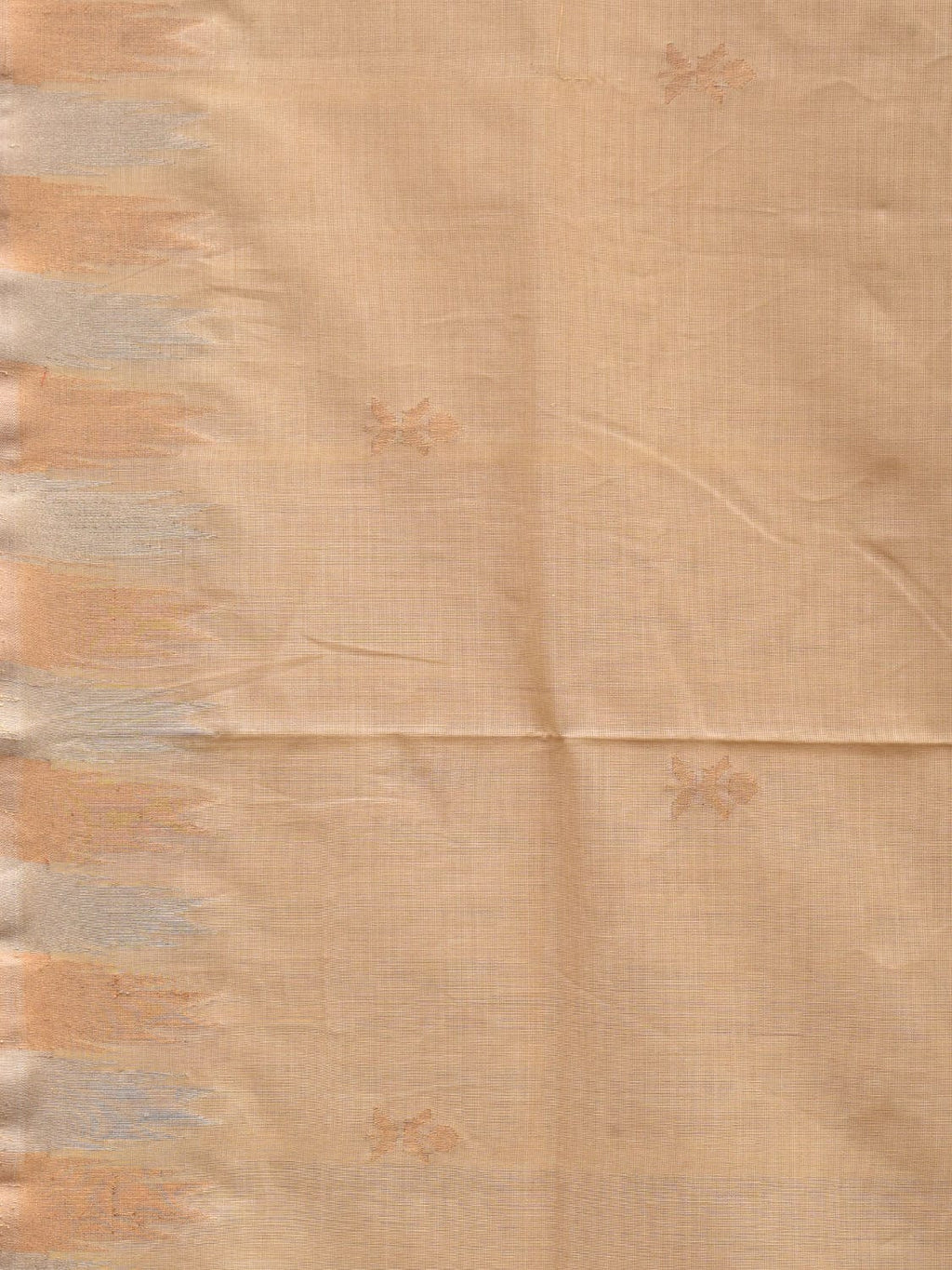 Beige Khadi Cotton Handloom Saree with Temple Border Design - Global Threads