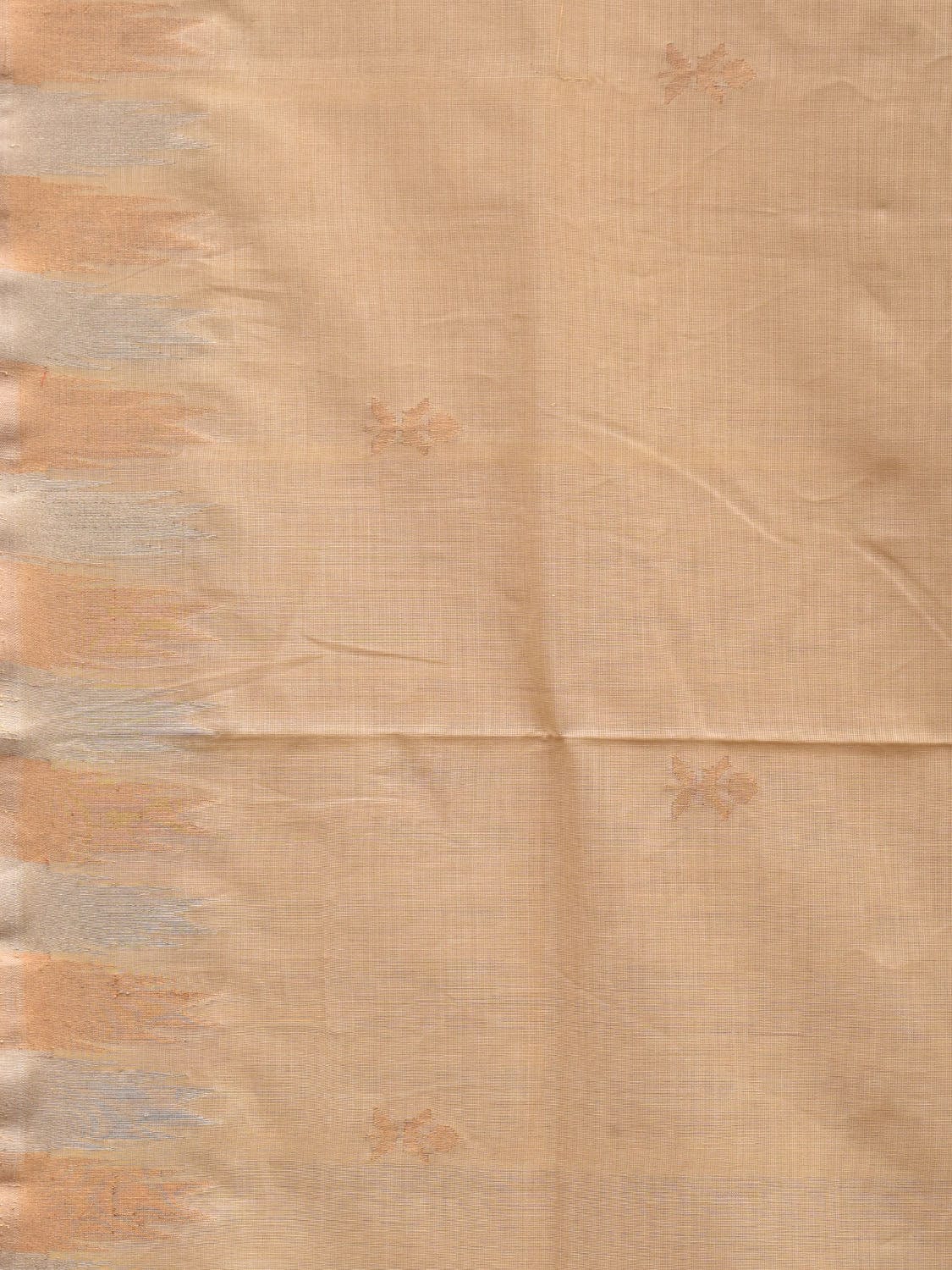 Beige Khadi Cotton Handloom Saree with Temple Border Design - Global Threads