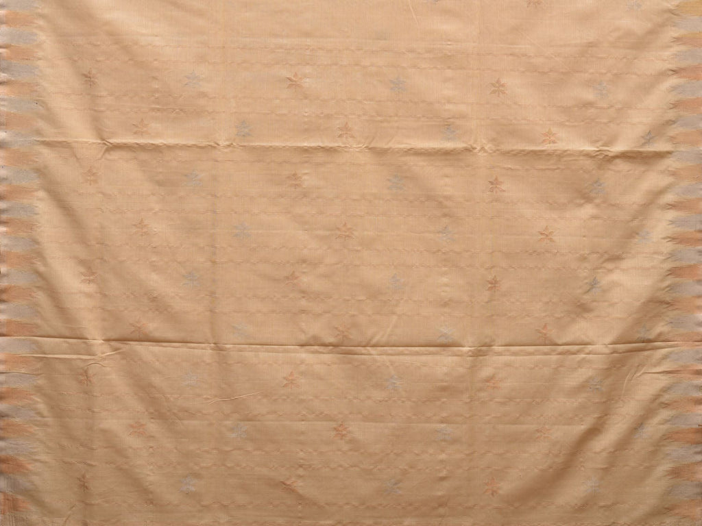 Beige Khadi Cotton Handloom Saree with Temple Border Design - Global Threads