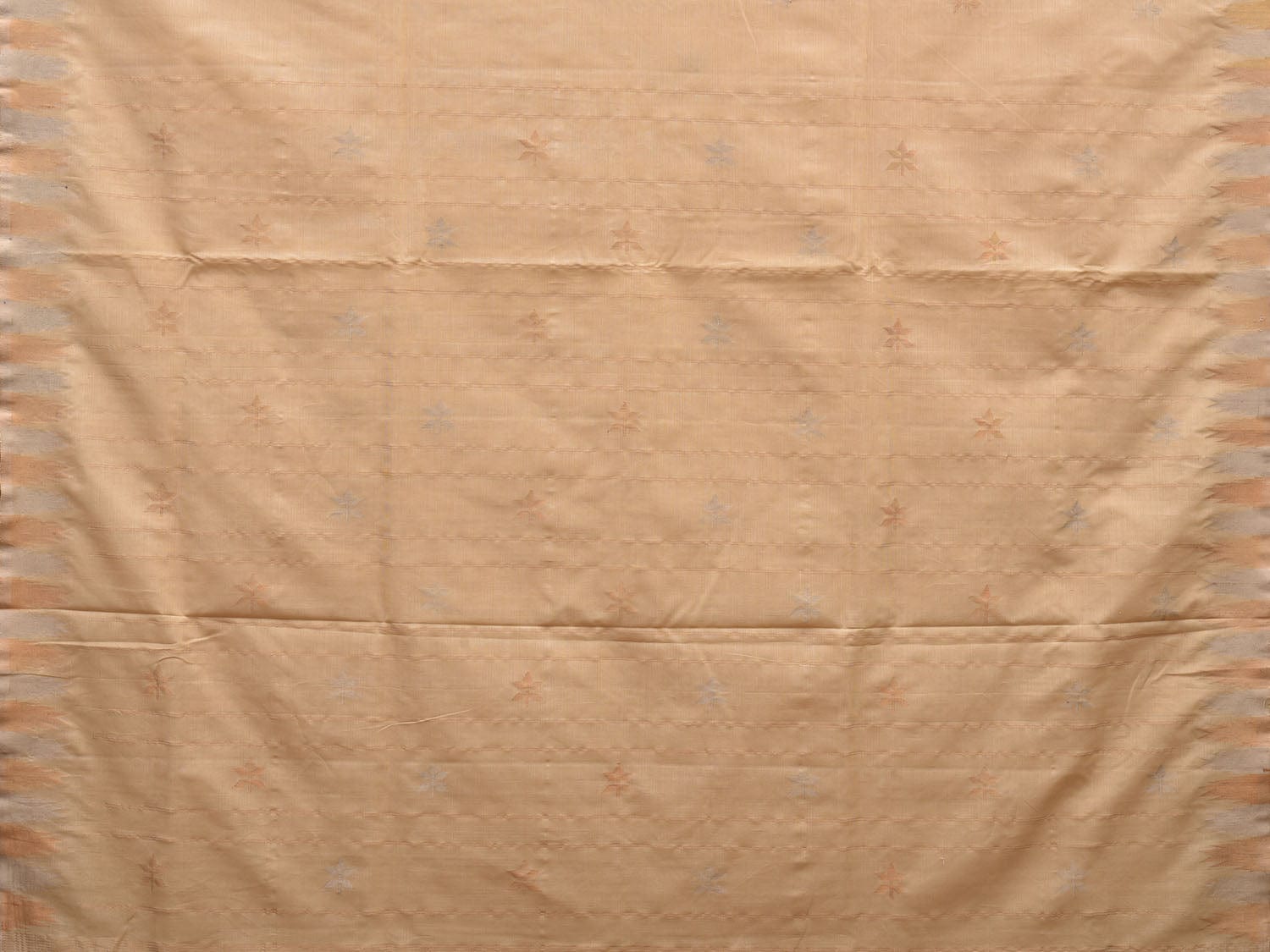 Beige Khadi Cotton Handloom Saree with Temple Border Design - Global Threads