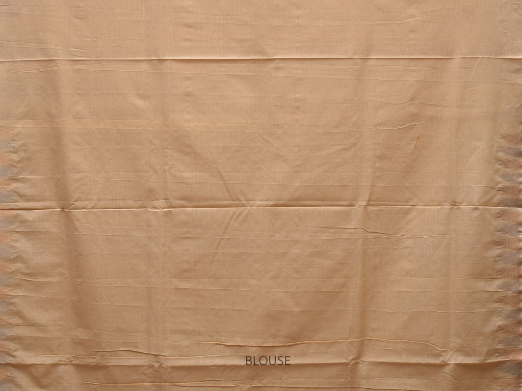 Beige Khadi Cotton Handloom Saree with Temple Border Design - Global Threads