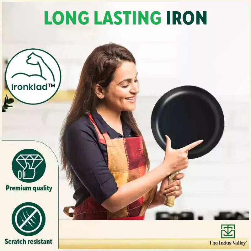 The Indus Valley 100% Pure Iron Cookware Set: Kadai+ Tawa+ Fry Pan, Toxin-free Sheet Iron, Pre-seasoned, Induction & Gas, Kitchen Set for Home, Tadka Pan
