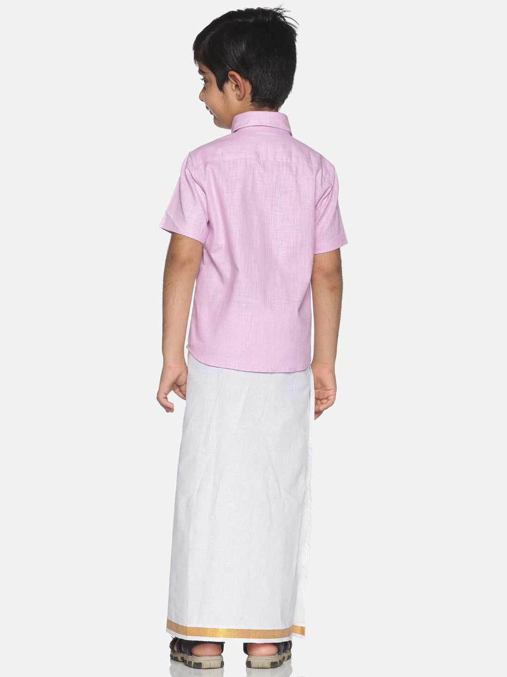 Sethukrishna Pink & White Solid Shirt and Veshti Set For Boys