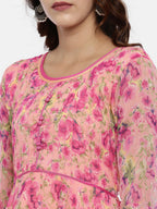 Souchii Women Pink & Yellow Floral Printed Fit & Flare Dress - Distacart