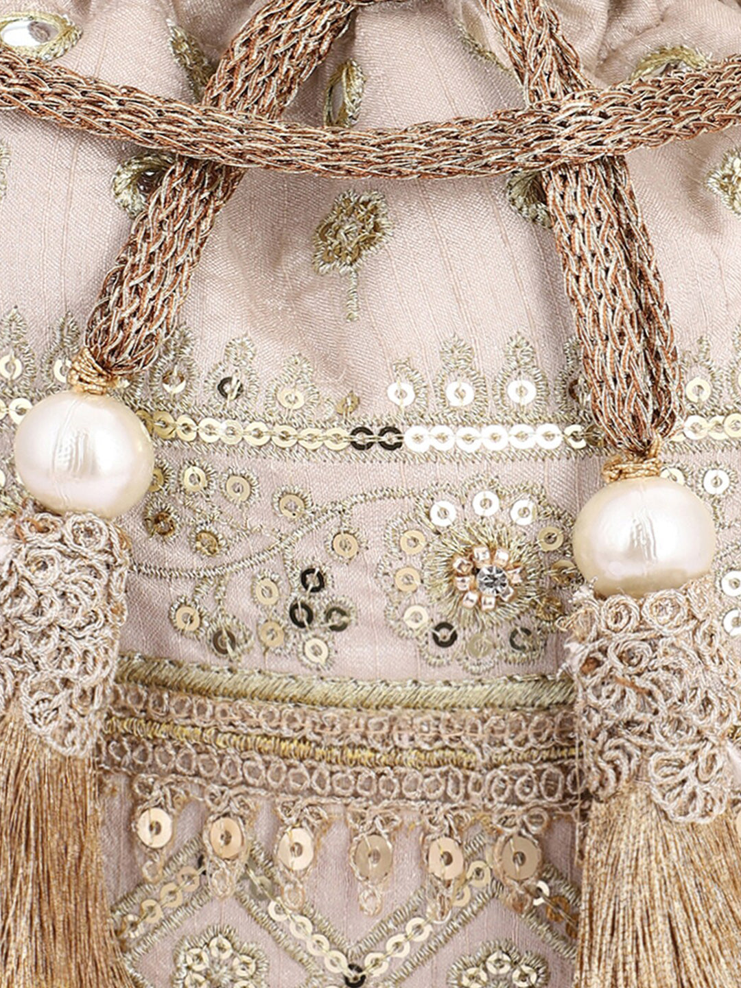 Masq Women Beige & Gold-Toned Embellished Potli - Distacart