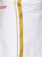 Sethukrishna Blue & White Solid Shirt with Veshti Set For Boys
