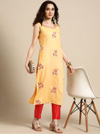Sangria Women Yellow Floral Embroidered Sequinned Kurta with Trousers