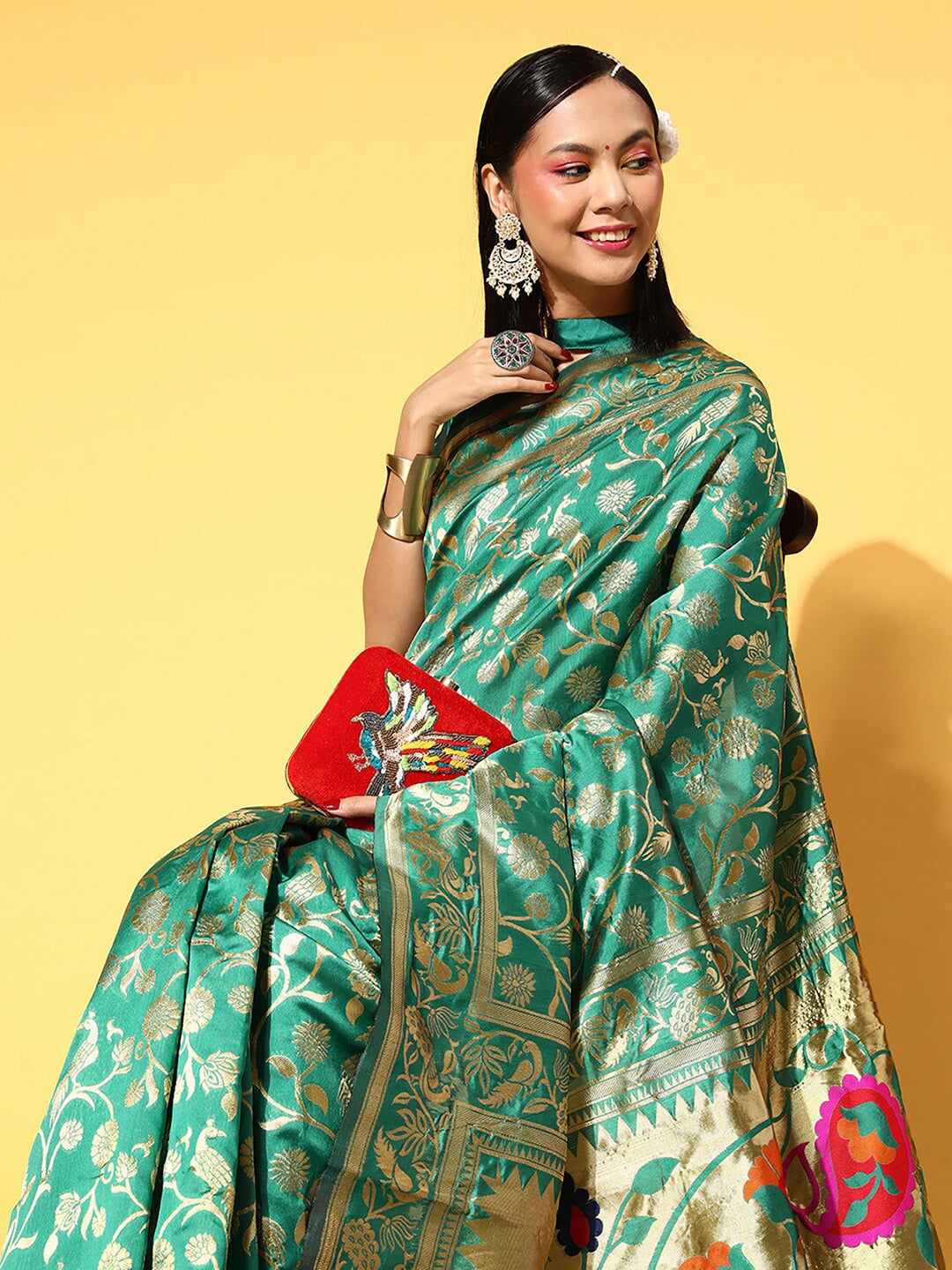 Saree Mall Ethnic Motifs Silk Blend Banarasi Sarees