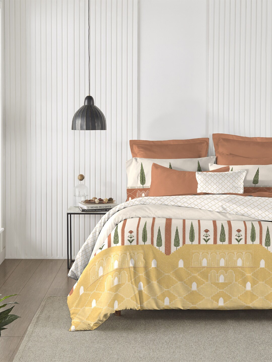 MYTRIDENT Road To Jaipur Brown Cotton 210 TC King Bedsheet & 2 Pillow Covers
