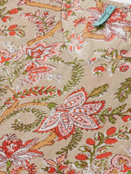 Janasya Beige & Pink Floral Printed Floral Kaftan Kurta - Distacart