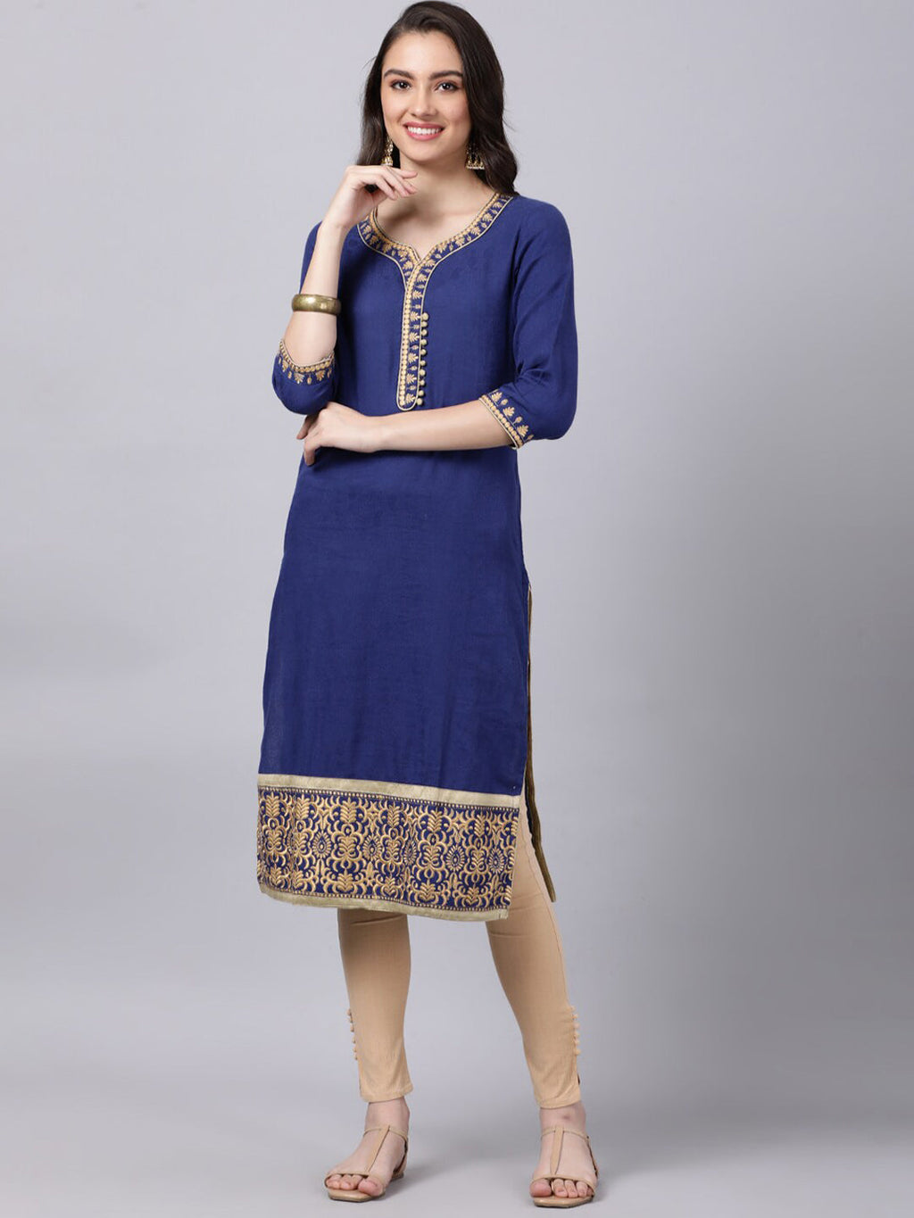 Souchii Women Blue Yoke Design Thread Work Grandeur & Majestic Artwork Kurta - Distacart
