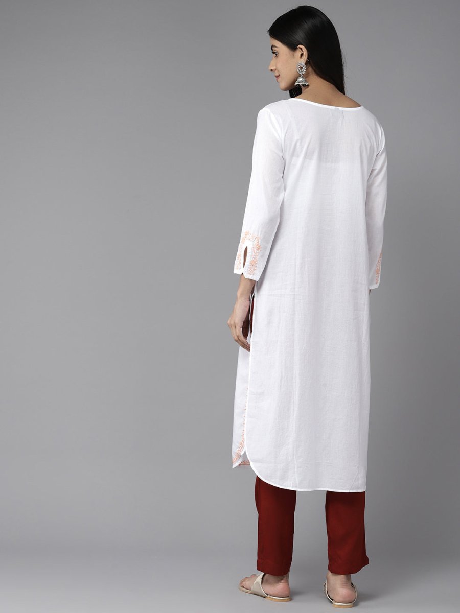 ADA Ethnic Motifs Embroidered Chikankari White Romance Kurta