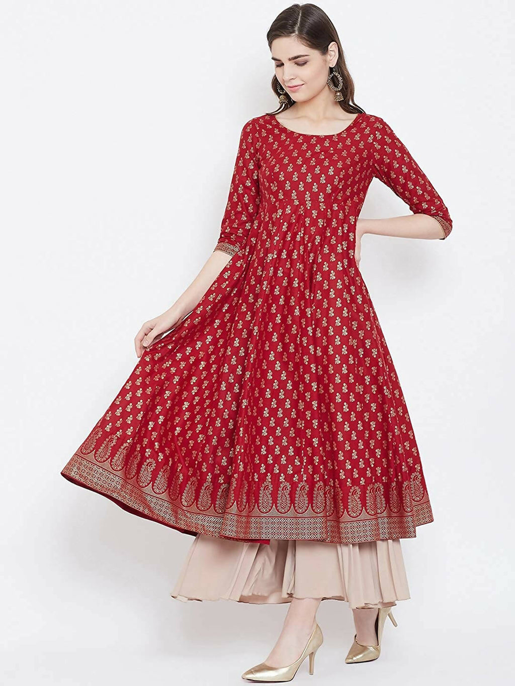 Cheera Embellished Daily Wear Cotton Blend Kurta - Red