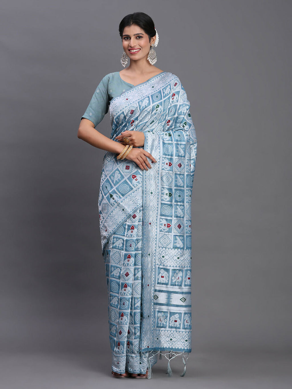 Shree Shyam Fashion Linen Cotton Sky Blue Saree - Distacart