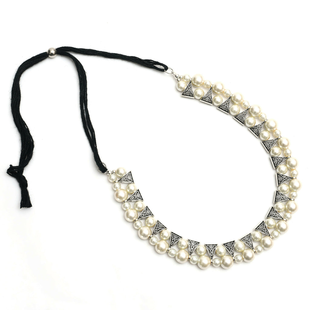 Mominos Fashion Johar Kamal Silver-Plated Brass Finish Pearls Work Choker For Women (White) - Distacart