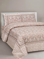 Lali Prints Brown & White Ethnic Motifs Cotton 180 TC King Bedsheet with 2 Pillow Covers