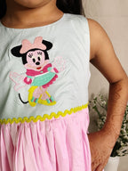 ArthLife Pink And Cyan Minnie Embroidered Dress