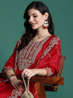 Indo Era Ethnic Motifs Embroidered Sequinned Liva Kurta With Trousers & Dupatta - Distacart