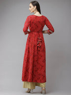 Yufta Women Red Bandhani Printed Kurta