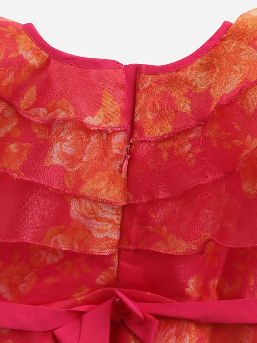 Ahalyaa Pink Organza Digital Print Kids Dress Kurta For Girls
