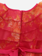 Ahalyaa Pink Organza Digital Print Kids Dress Kurta For Girls