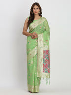 Shree Shyam Fashion Linen Cotton Light Green Saree - Distacart