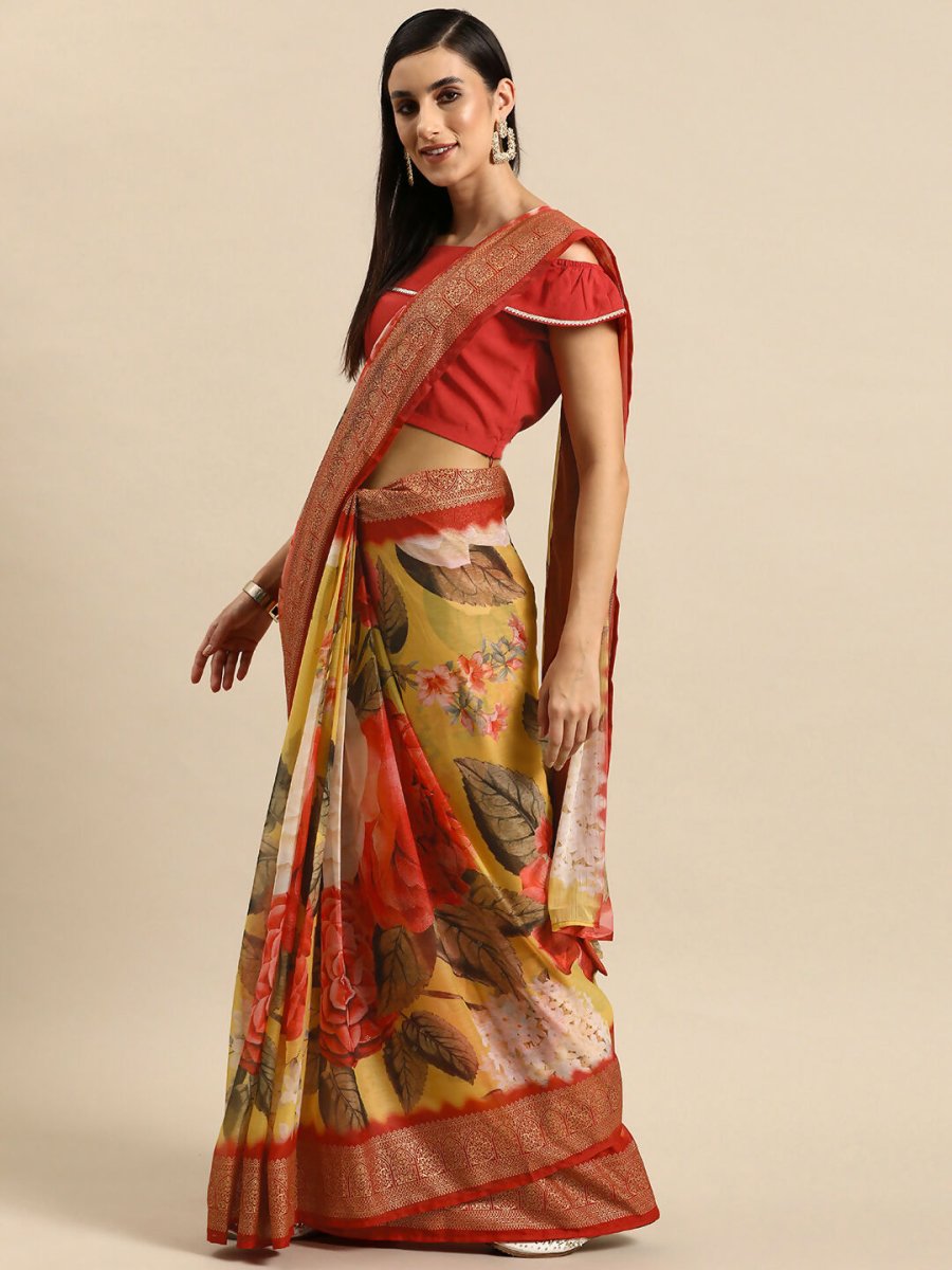 Ahalyaa Women's Traditional Semi Stitch Saree - Yellow