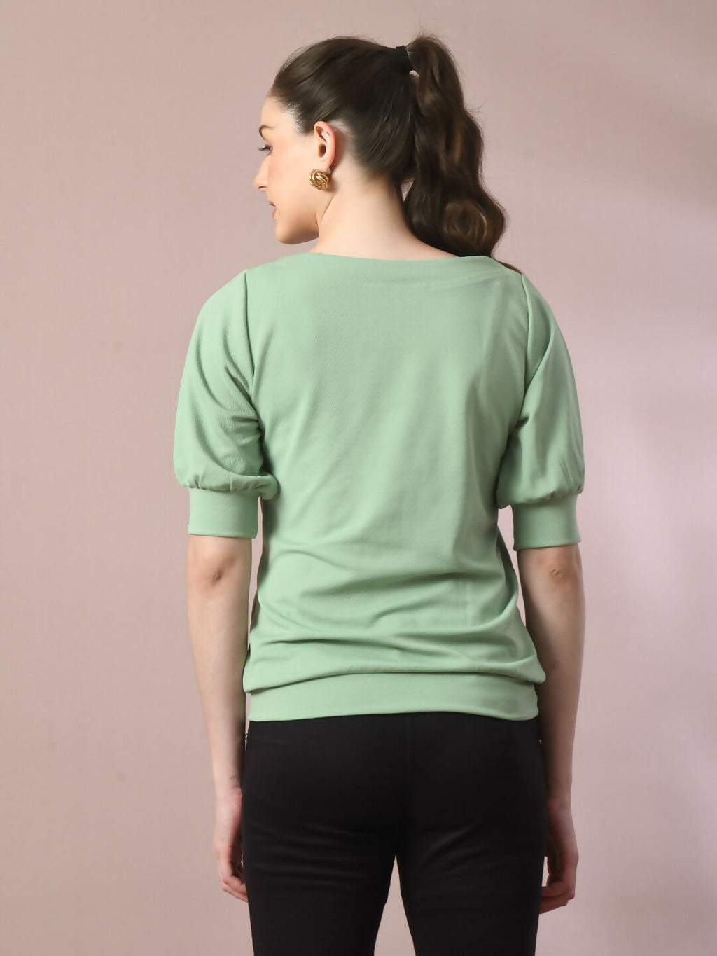 Myshka Women's Sea Green Solid Boat Neck Party Top