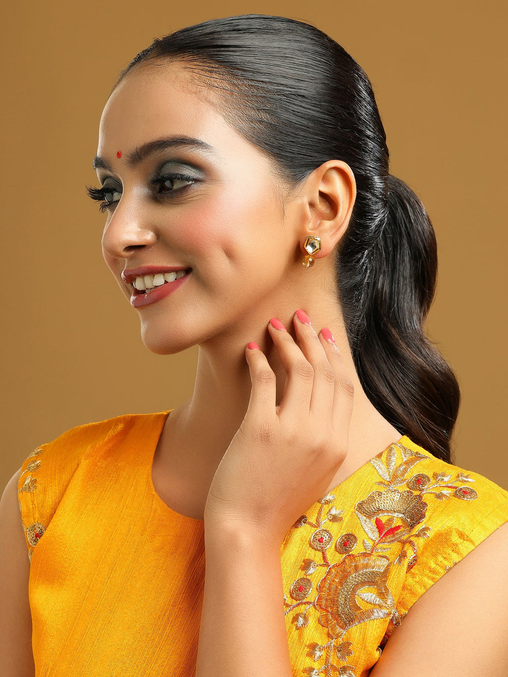 Ruby Raang Yellow Citrine Kundan Studs - Distacart