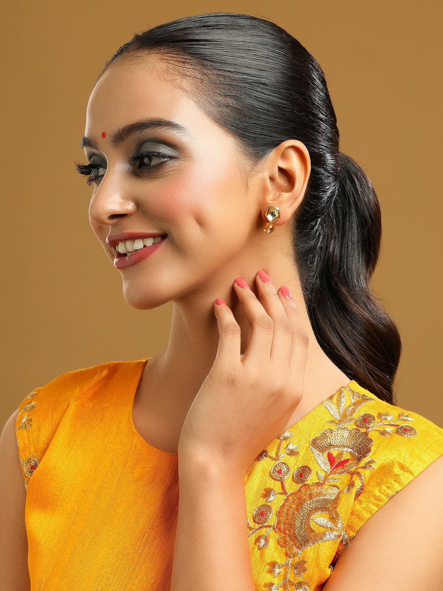 Ruby Raang Yellow Citrine Kundan Studs - Distacart
