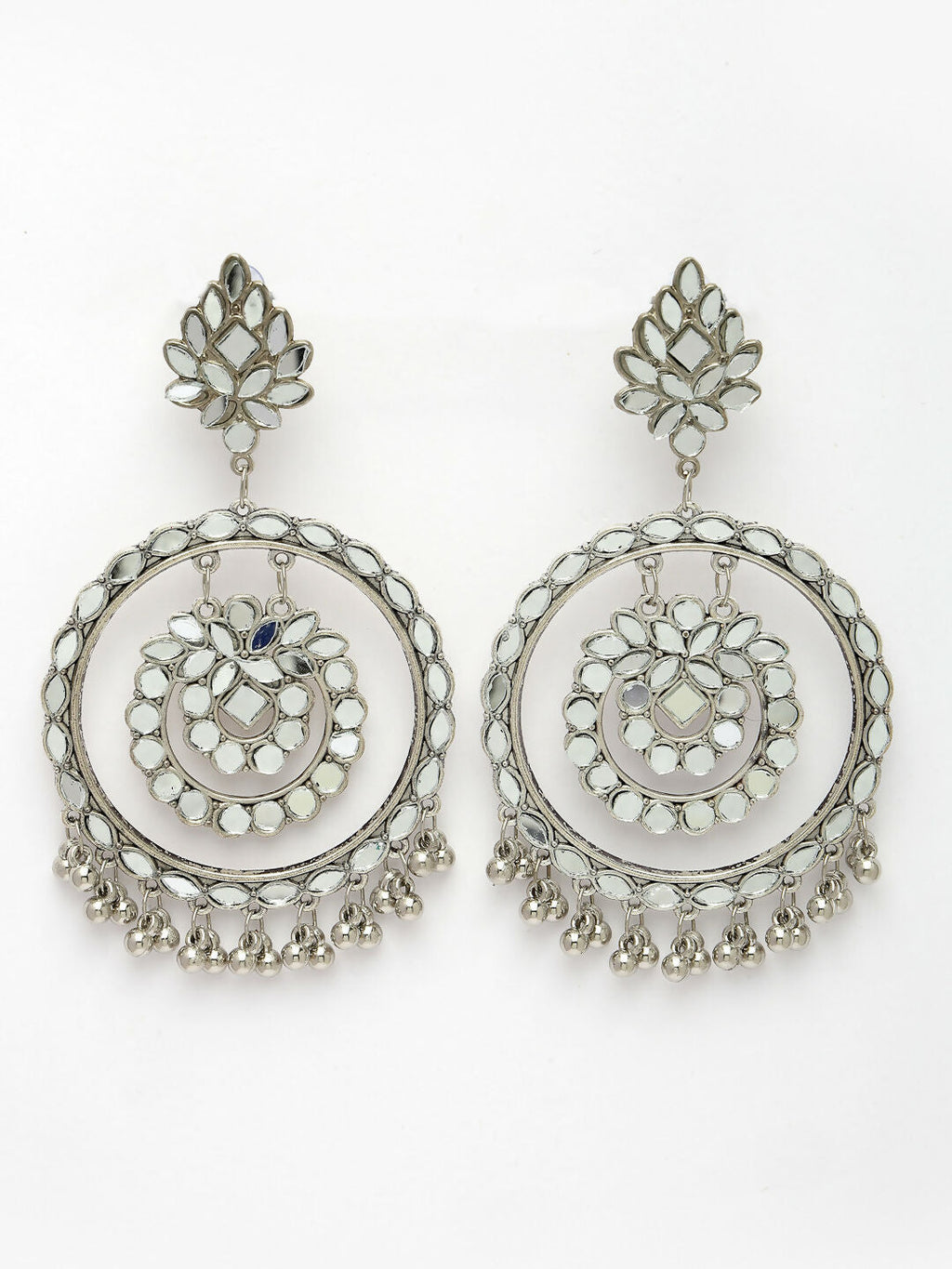 NVR Women's Silver-Toned Mirror Work Oxidised Contemporary Drop Earrings - Distacart