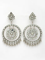 NVR Women's Silver-Toned Mirror Work Oxidised Contemporary Drop Earrings - Distacart