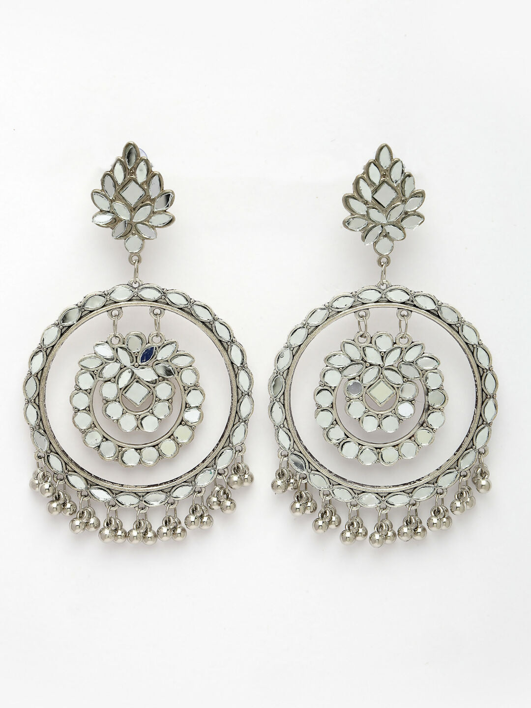 NVR Women's Silver-Toned Mirror Work Oxidised Contemporary Drop Earrings - Distacart