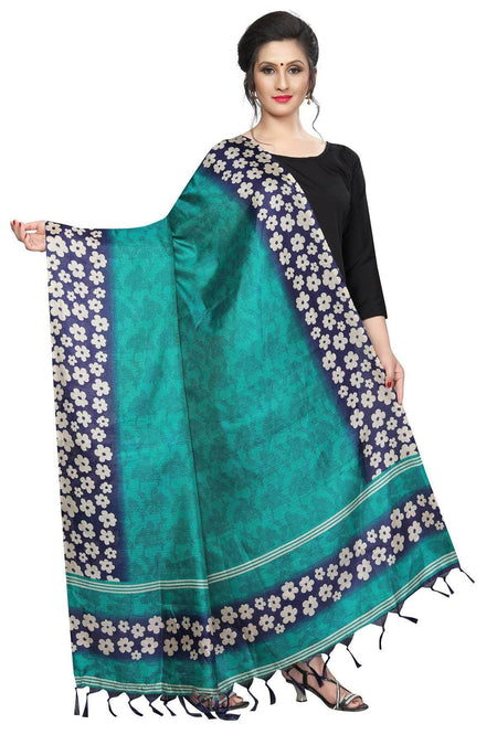 Vamika Rama Green Small Flowers Printed Khadi Bhagalpuri Traditional Dupatta