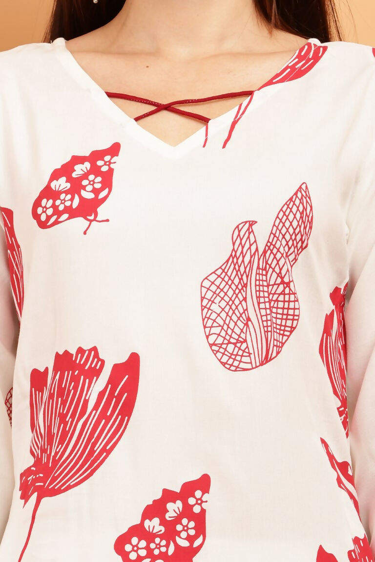 Cheera Women Stylish Hand Block Printed Cotton Blend Flared Kurta - Off White