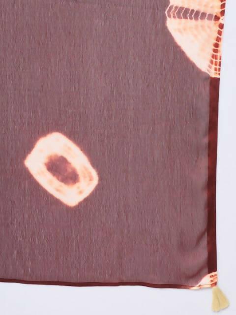 FIORRA Women's Maroon Poly Crepe Flared Kurta With Dupatta