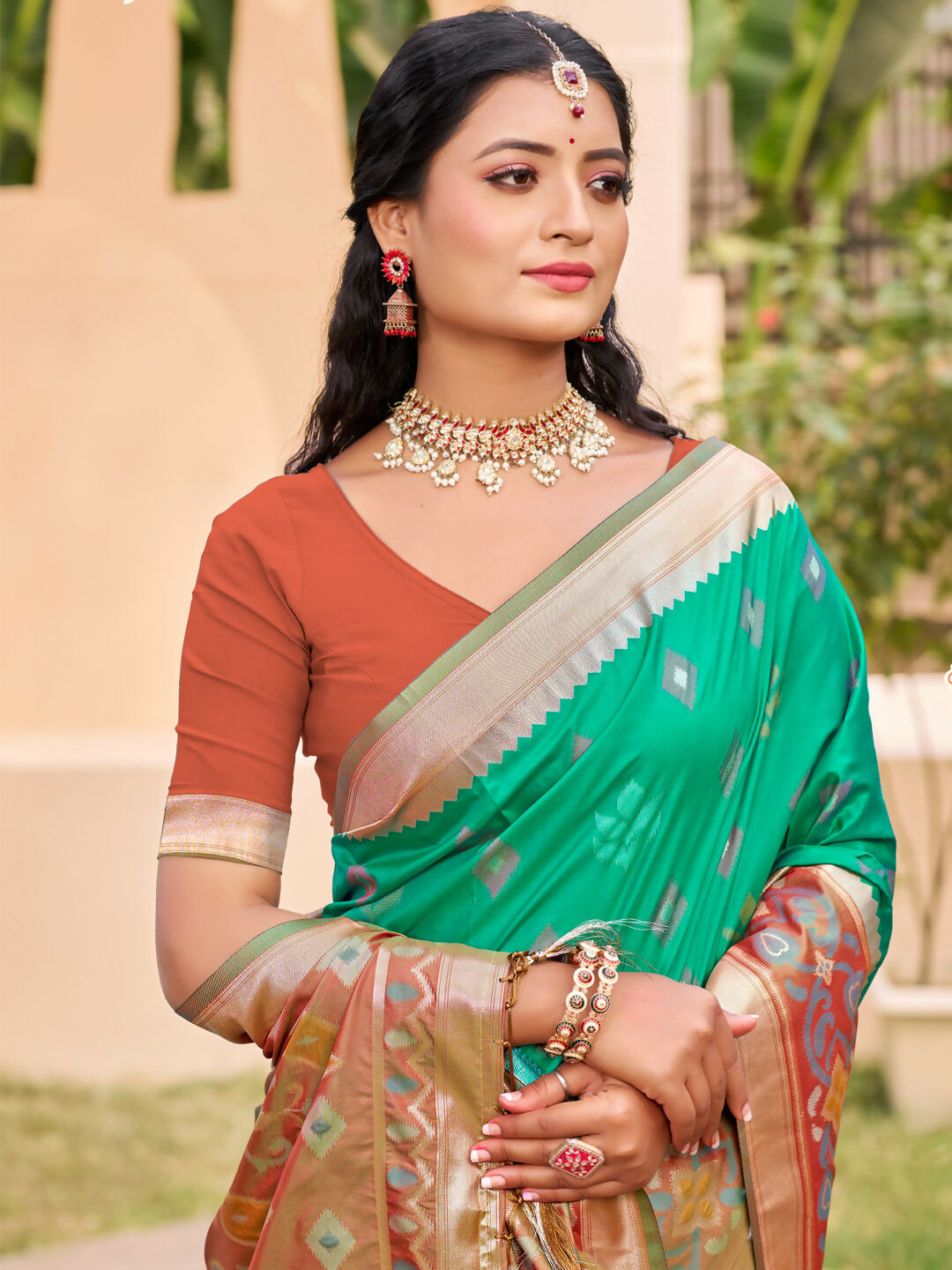 Shree Shyam Fashion Rama Green Pochampally Silk Saree - Distacart