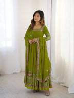 Teeya Creation Green Color Heavy Georgette Wedding Wear Embroidery Work Long Gown - Distacart