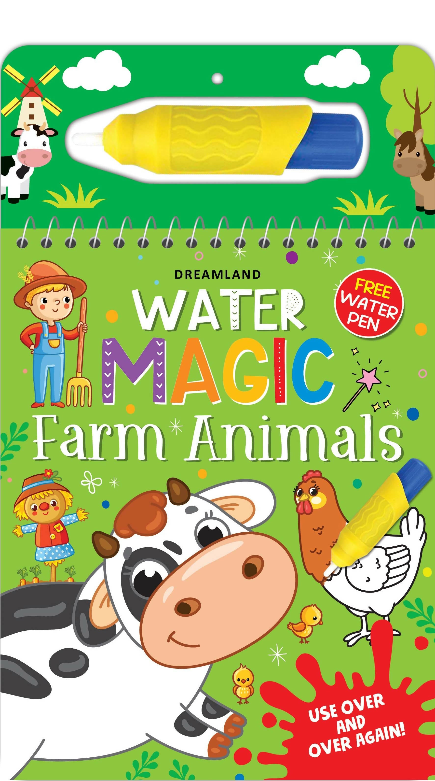 Dreamland Water Magic Farm Animals- With Water Pen - Use Over and Over Again : Children Drawing, Painting & Colouring Spiral Binding - Distacart