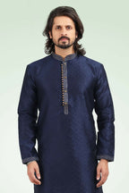Raivat Ethnic Jacquard Banarasi Silk Pintux Work Kurta Pajama In Blue Colour