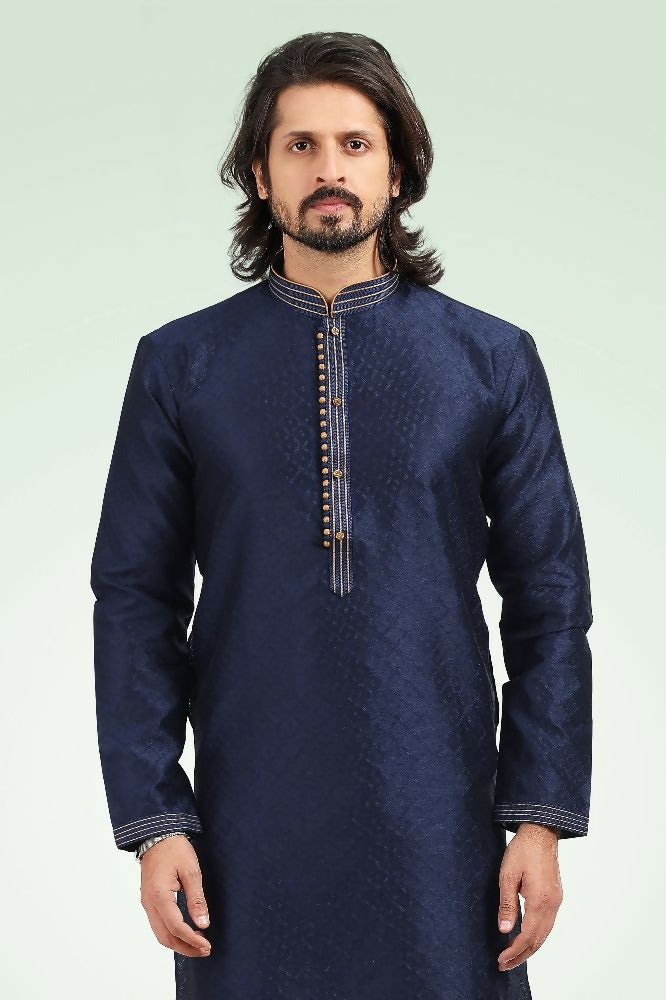 Raivat Ethnic Jacquard Banarasi Silk Pintux Work Kurta Pajama In Blue Colour