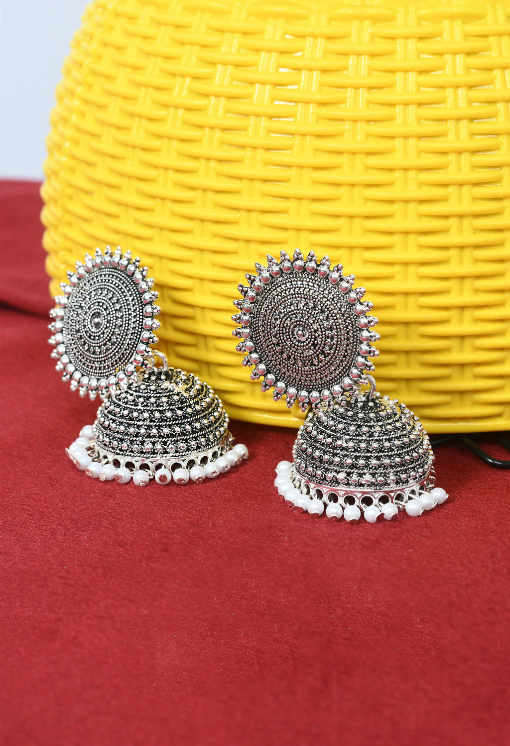 Mominos Fashion Johar Kamal Silver Color Jhumkas With White Pearls Earrings - Distacart