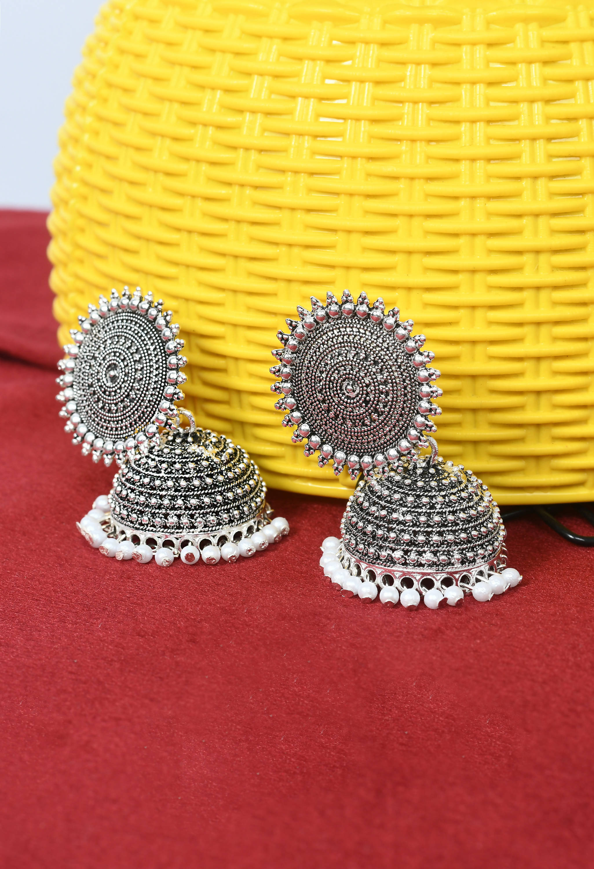 Mominos Fashion Johar Kamal Silver Color Jhumkas With White Pearls Earrings - Distacart