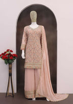 Anaita Peach Embroderied Faux Georgette Stitched Plazzo Suit - Distacart
