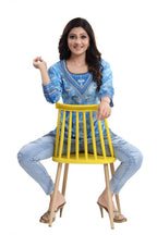 Snehal Creations Novelista Sky Blue Faux Crepe Printed Short Kurti Tunic